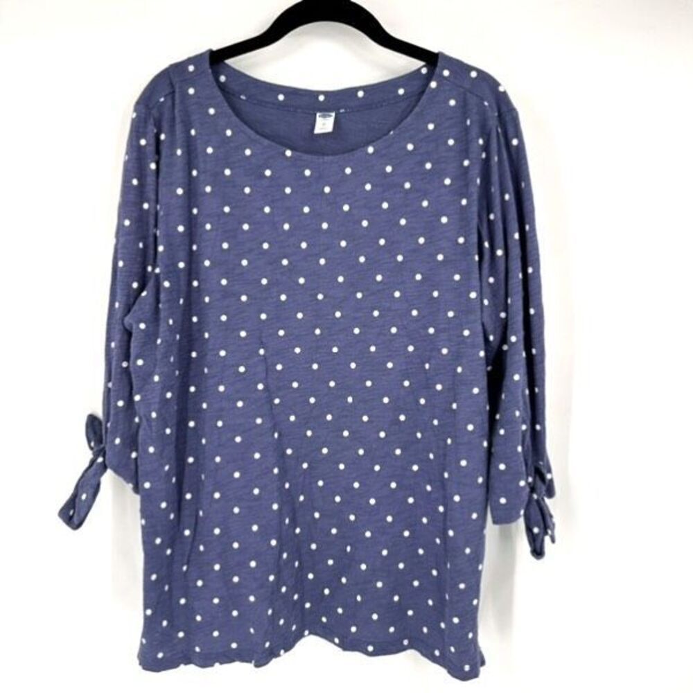 Old Navy Blue Polka Dot Tie Cuff Crew Scoop Neck‎ 3/4 Sleeve T Shirt Casual XL